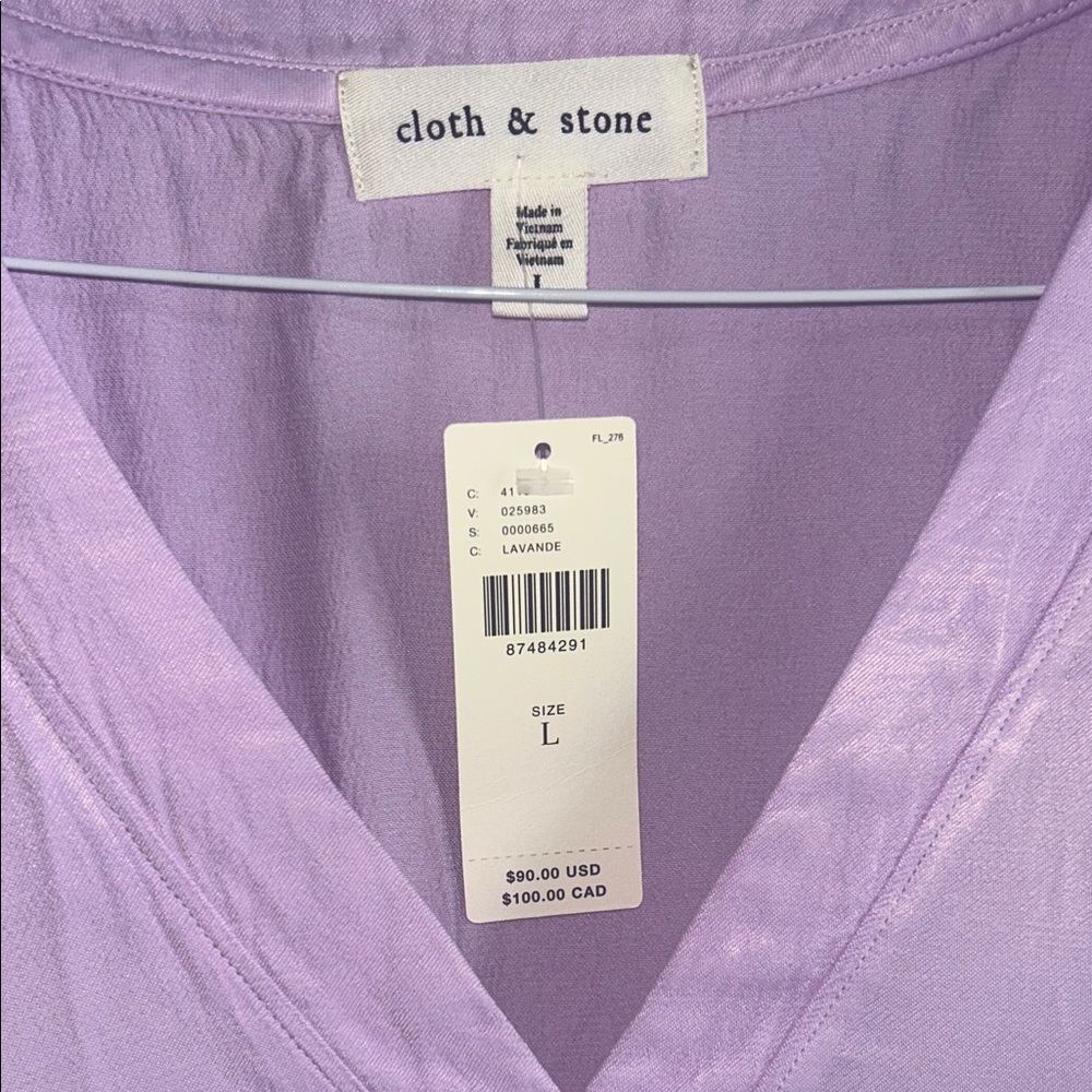 Cloth & Stone by ANTHROPOLOGIE Lavender V-Neck Blouse - Picture 4 of 5